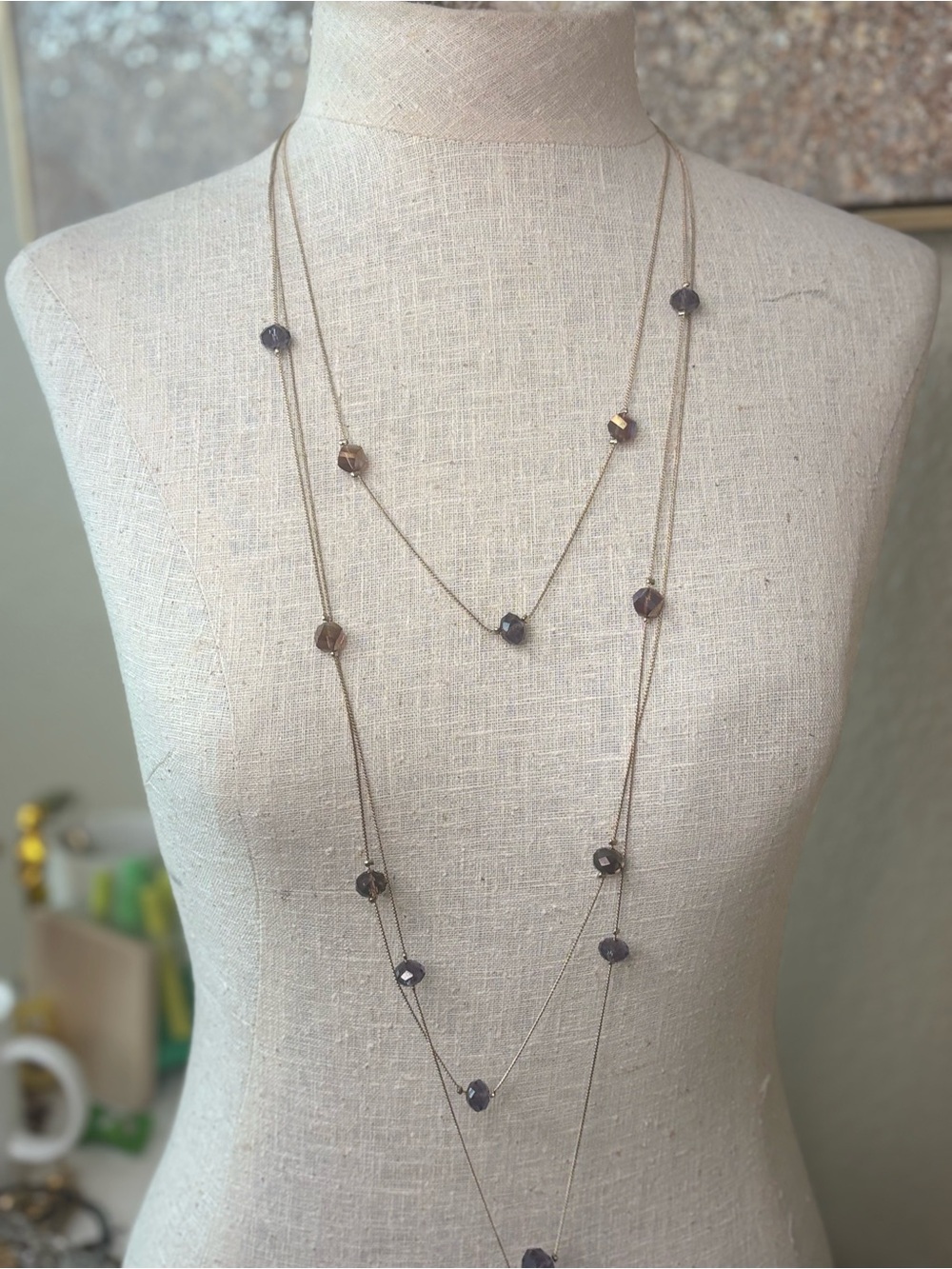 Vintage Aurora Borealis Crystal Multi-Strand Layered Chain Necklace